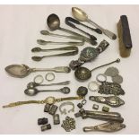 A box of mixed silver and silver plated items to include silver backed clothes brush and silver