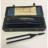 A box set of J&J Goddards tuning forks presented by Maxwell & Sons Ltd, Wimbeldon.