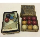 11 vintage Crystalite billiard balls, 9 in original box. Balls approx 3cm diameter.