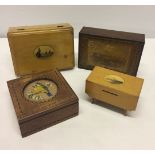 4 small wooden boxes to include a Mauchlinware lidded box of Lowestoft.