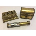 A brass and mother of pearl french Leklid perfume atomiser a/f together with a small ornate brass