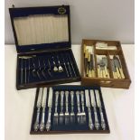 A small collection of silver plated cutlery to include bone handled.