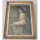 A large framed & glazed gilt framed Victorian print of a young girl.