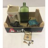 Mixed lot of items to include Johnnie Walker water jug, a green glass poison bottle, cufflinks and