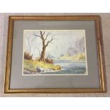 Watercolour of a river scene by Jack Green. 25 x 35cm, framed & glazed.