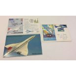2 Concorde first day covers (one signed) together with a commemorative set of stamps of Concorde