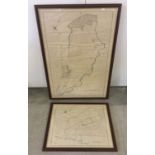 2 framed & glazed survey maps of Dallington Hall near Northampton. Largest approx 75 x 109cm.