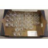 A box of Stuart Crystal glasses comprising, 6 tumblers, 12 fruit juice tumblers, 8 liqueur glasses