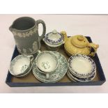 A small collection of ceramics to include Jasperware jug and childs part tea sets.