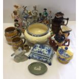 Box of assorted china including Wedgwood.