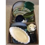 A boxed of misc ceramics & glass to include Crown Devon honey pot and Beswick bowl.