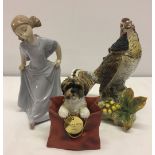 3 porcelain figures comprising: Girl by Nao #1558, a Beswick style game bird and Leonardo Collection