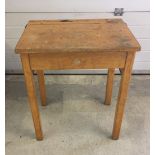 A vintage wooden school desk with lift up lid. Approx 61 x 72cm.