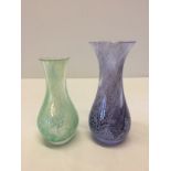 2 Caithness Glass vases, one with lilac swirl design measuring 14cm tall and the other with green