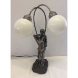 A modern 2 light lamp with entwined lovers design.