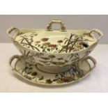 A large lidded tureen and dish made by George Jones & Sons. Circa 1880s in 'Eden' pattern.