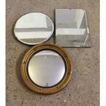3 small mirrors to include gilt framed convex mirror.