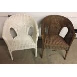 2 Lloyd Loom style bedroom chairs, 1 painted white, 1 natural.