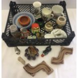 A tray of small ceramic items to include: Szeiler, Goebels and Royal Doulton.