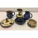 3 items of Welsh Studio pottery to include a candle stick together with 3 items of Devonware.