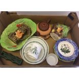 A box of mixed ceramics to include Portmeirion 'Botanic Garden', Spode 'Italian', Sylvac and