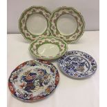 5 19th century plates and dishes comprising: - Spode Newstone plate, 3 Ashworth Ironstone dishes