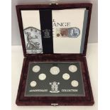 Silver proof '25th anniversary of decimal currency in Britain' set containing 7 coins in