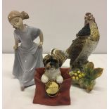 3 porcelain figures comprising: Girl by Nao #1558, a Beswick style hame bird and Leonardo Collection
