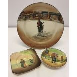 3 Royal Doulton seriesware items - Dickensware. Comprising: 1) Bill Sykes plate by Noke (27cm