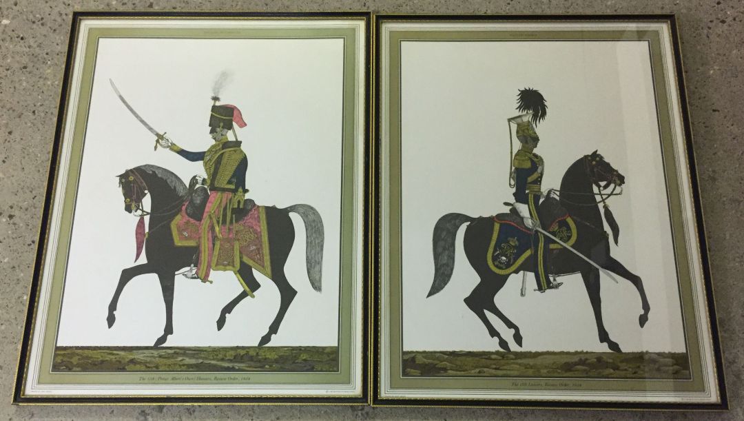 2 framed & glazed Silhouette prints drawn by John Mollo of Crimean War Cavalry Officers.