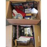 2 large boxes of Royal family memorabilia to include: books, DVDs, postcards and Royal Mint
