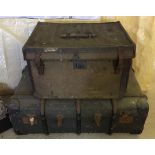 2 vintage travelling trunks together with a small quantity of leather straps/belts.