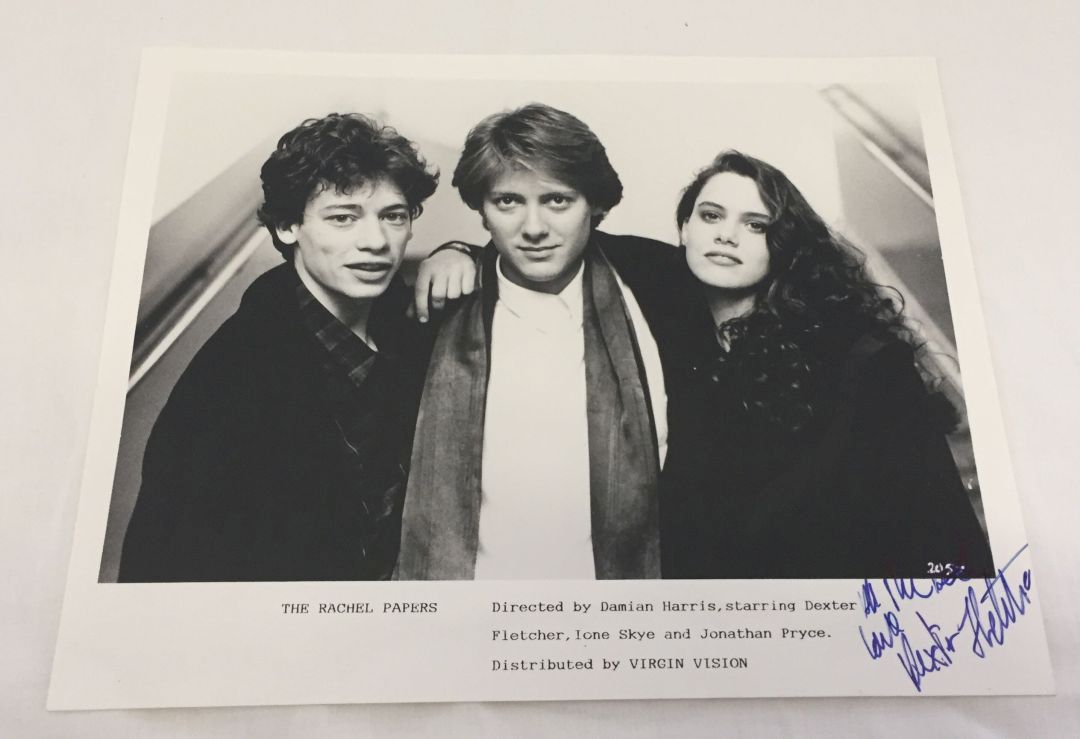 A signed black & white photo of Dexter Fletcher from the film 'The Rachel Papers'.