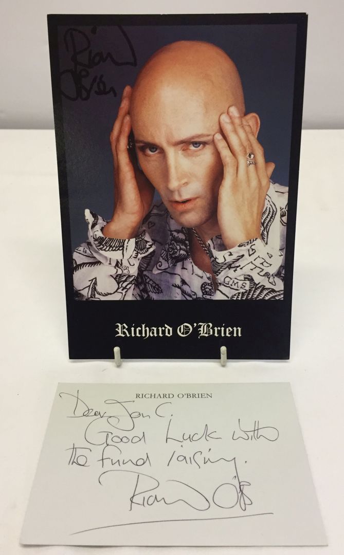 A signed colour postcard of Richard O'Brien from The Rocky Horror Picture Show together with a