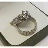 c.1970's white gold engagement and matching wedding ring set. Engagement ring set with a small