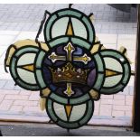 Antique stained glass quatrefoil window – ‘Crown’ c1874 by Bazin & Latteux (Latteux-Bazin Maitres