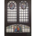 Large watercolour - 3 window design depicting events in the life of John Wesley, to include visiting