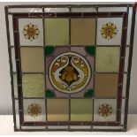 Modern stained glass window with Art Nouveau style Iris flower to centre. 51 x 49cm. Marked ASG MMIV