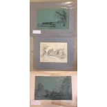 Arthur E. Davies R.B.A. R.C.A. 3 pencil sketches of Norfolk scenes, on 2 pieces of paper. Signed &