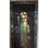 Antique stained glass window - 'I am the Light of the World' - Pre Raphaelite image after Holman