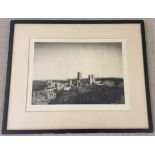 A large framed & glazed etching of Durham by Andrew E Affleck. Approx 54 x 40cm.