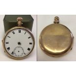 Antique pocket fob watch with 9ct gold case, HM Birmingham 1915. Needs restoration, no glass, no