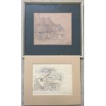 Arthur E. Davies R.B.A. R.C.A. 2 pencil & watercolour sketches of Saffron Walden, Essex. Both signed