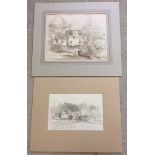 Arthur E. Davies R.B.A. R.C.A. 2 pencil & watercolour sketches of Marlingford Mill near Norwich.