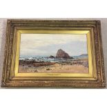 Arthur Bevan Collier - oil on canvas 'Widemouth Bay, North Cornwall'. 40 x 68. Ornate gilt framed