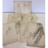 Florence Camm, 8 pencil sketches, full body studies, 5 signed and dated.