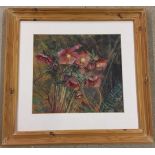 Cynthia Dow - pastel of red flowers. 33 x 37cm framed & glazed