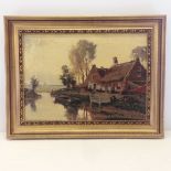 An oil on canvas of a Dutch canal scene - in gilt frame. Approx 63 x 48cm. Signed by H.V. Gessel.