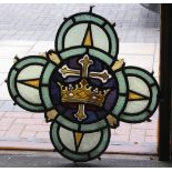 Antique stained glass quatrefoil window – ‘Crown’ c1874 by Bazin & Latteux (Latteux-Bazin Maitres