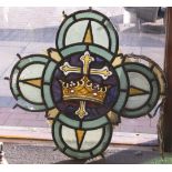 Antique stained glass quatrefoil window – ‘Crown’ c1874 by Bazin & Latteux (Latteux-Bazin Maitres